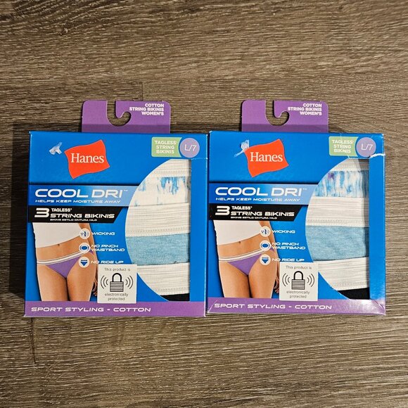 (2) NEW Hanes 3-Pack Cool Dri Wicking Cotton Tagless String Bikini Panties Large - Picture 1 of 2